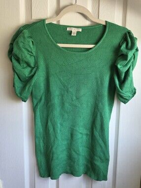 Cato Kelly Green Puff-Sleeve Ribbed Women's Top